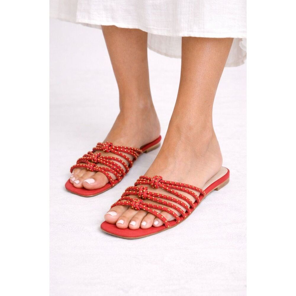 SAKS FIFTH AVENUE Studded Knot-Strap Suede Sandals Red Sz‎ 9